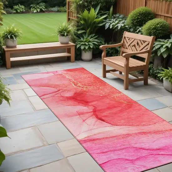 Pink Abstract Washable Non Skid Indoor Outdoor Runner Rug Photo 1