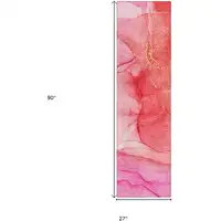 Photo of Pink Abstract Washable Non Skid Indoor Outdoor Runner Rug