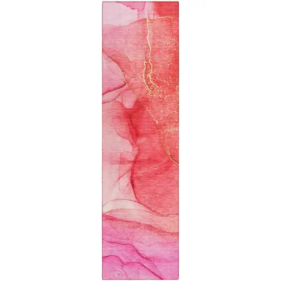 Pink Abstract Washable Non Skid Indoor Outdoor Runner Rug Photo 2