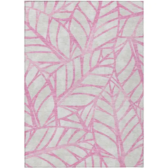 Pink And Beige Floral Washable Indoor Outdoor Area Rug Photo 1