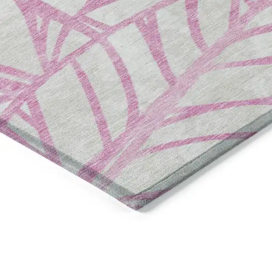 Pink And Beige Floral Washable Indoor Outdoor Area Rug Photo 3