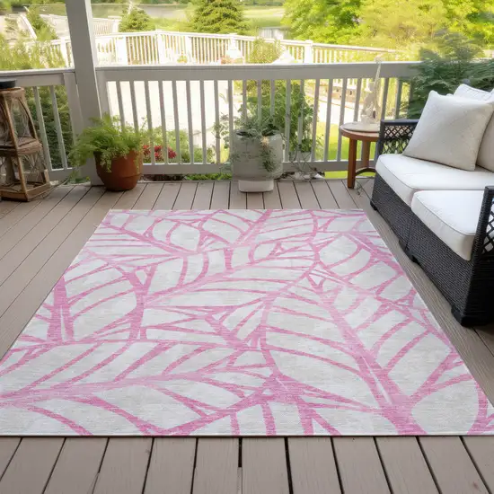 Pink And Beige Floral Washable Indoor Outdoor Area Rug Photo 7