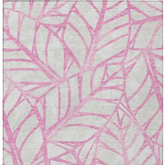 Pink And Beige Floral Washable Indoor Outdoor Area Rug Photo 5