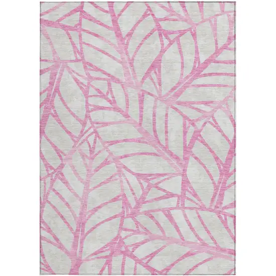 Pink And Beige Floral Washable Indoor Outdoor Area Rug Photo 6