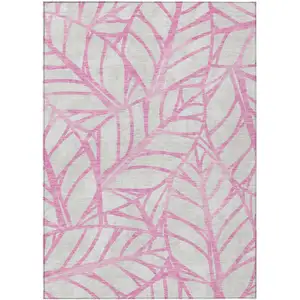 Photo of Pink And Beige Floral Washable Indoor Outdoor Area Rug