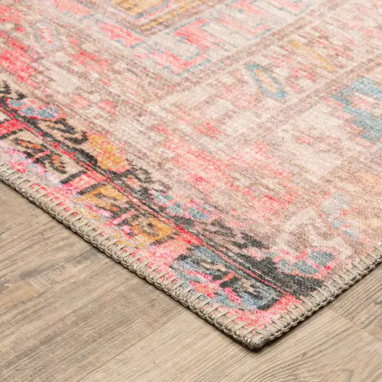 Pink And Blue Oriental Power Loom Stain Resistant Area Rug Photo 5