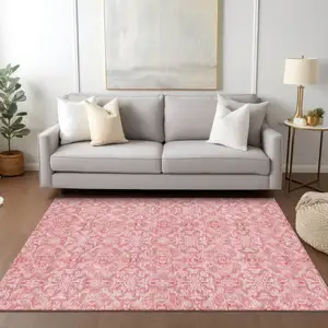 Photo of Pink And Blush Medallion Washable Indoor Outdoor Area Rug