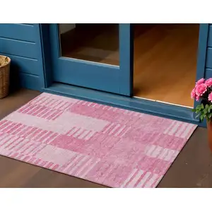 Photo of Pink And Blush Striped Washable Indoor Outdoor Area Rug