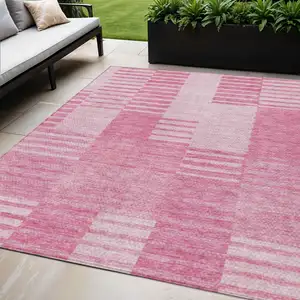 Photo of Pink And Blush Striped Washable Indoor Outdoor Area Rug