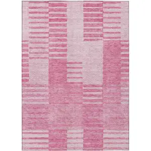 Photo of Pink And Blush Striped Washable Indoor Outdoor Area Rug