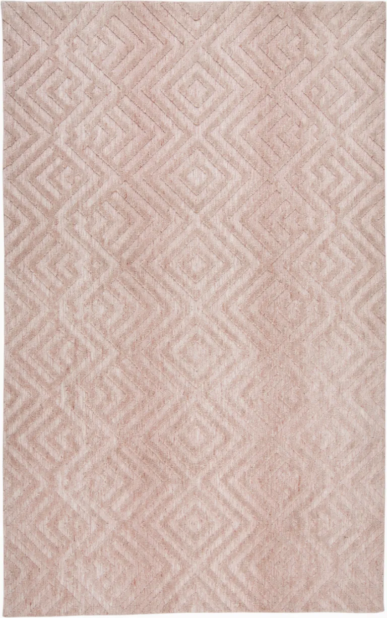 Pink And Ivory Geometric Stain Resistant Area Rug Photo 1