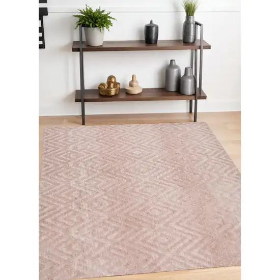 Pink And Ivory Geometric Stain Resistant Area Rug Photo 1