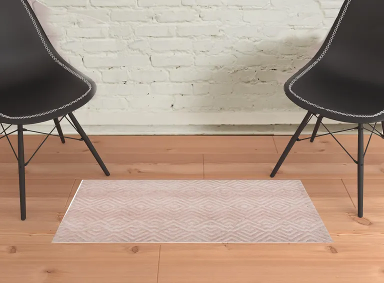 Pink And Ivory Geometric Stain Resistant Area Rug Photo 2