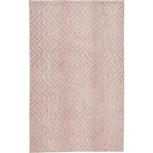 Photo of Pink And Ivory Geometric Stain Resistant Area Rug