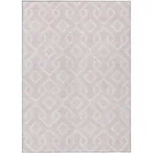 Photo of Pink And Ivory Geometric Washable Indoor Outdoor Area Rug