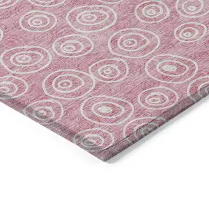 Photo of Pink And Ivory Geometric Washable Indoor Outdoor Area Rug