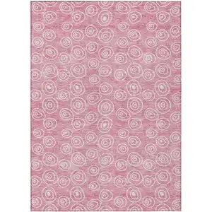 Photo of Pink And Ivory Geometric Washable Indoor Outdoor Area Rug