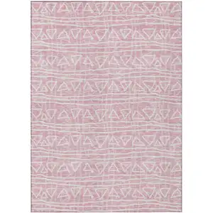 Photo of Pink And Ivory Geometric Washable Indoor Outdoor Area Rug