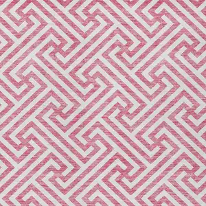 Photo of Pink And Ivory Geometric Washable Indoor Outdoor Area Rug