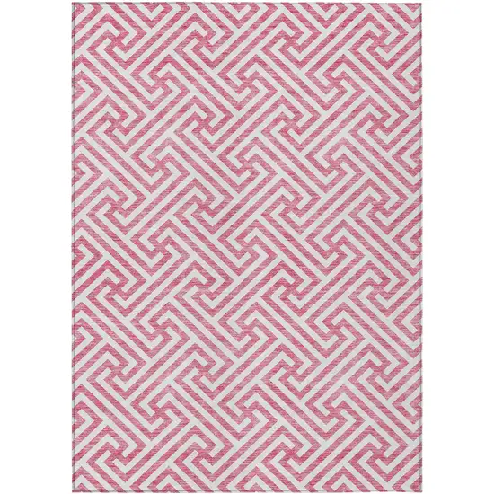 Pink And Ivory Geometric Washable Indoor Outdoor Area Rug Photo 1