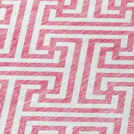 Pink And Ivory Geometric Washable Indoor Outdoor Area Rug Photo 4