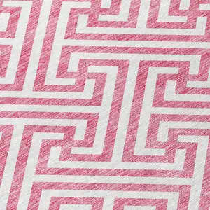 Photo of Pink And Ivory Geometric Washable Indoor Outdoor Area Rug