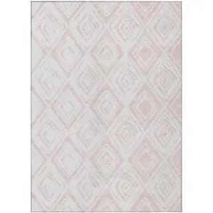 Photo of Pink And Ivory Geometric Washable Indoor Outdoor Area Rug