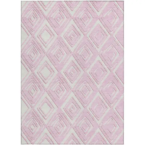 Pink And Ivory Geometric Washable Indoor Outdoor Area Rug Photo 8