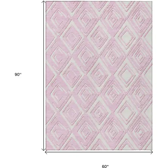 Pink And Ivory Geometric Washable Indoor Outdoor Area Rug Photo 3