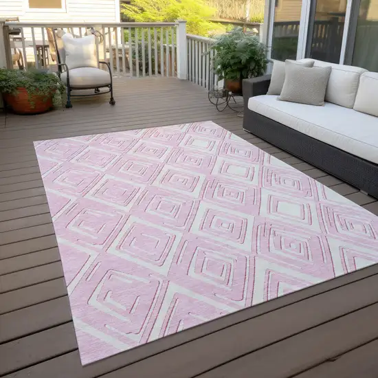 Pink And Ivory Geometric Washable Indoor Outdoor Area Rug Photo 9