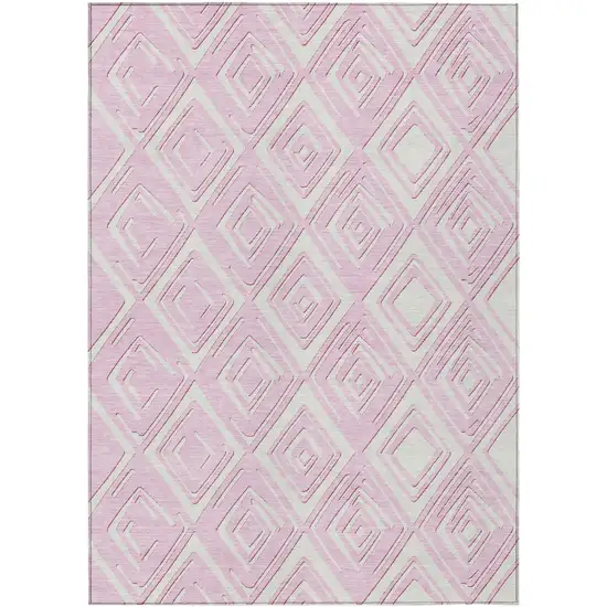 Pink And Ivory Geometric Washable Indoor Outdoor Area Rug Photo 2