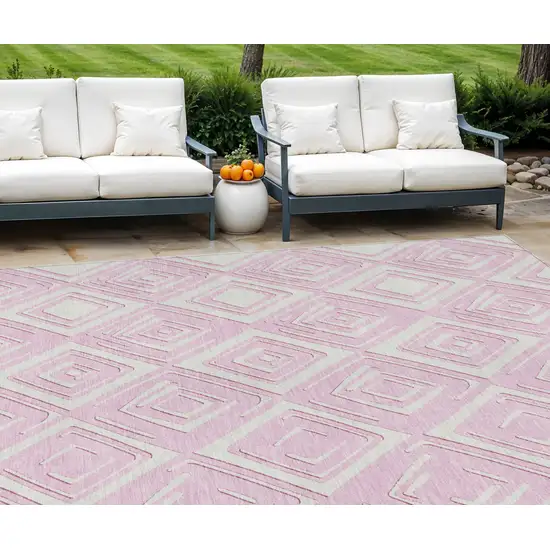 Pink And Ivory Geometric Washable Indoor Outdoor Area Rug Photo 1