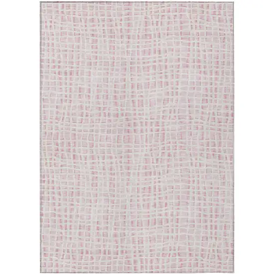 Pink And Ivory Striped Washable Indoor Outdoor Area Rug Photo 1