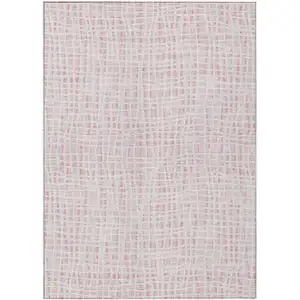 Photo of Pink And Ivory Striped Washable Indoor Outdoor Area Rug