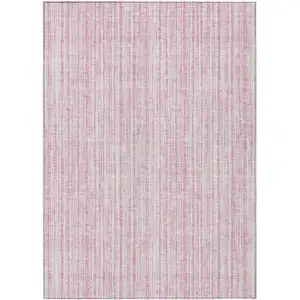 Photo of Pink And Ivory Striped Washable Indoor Outdoor Area Rug