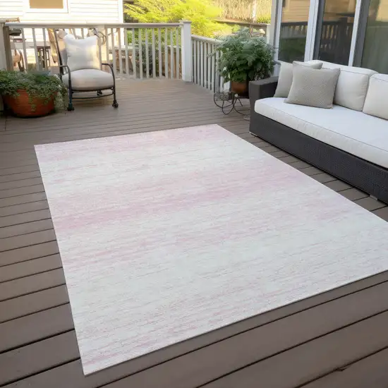 Pink And Ivory Striped Washable Indoor Outdoor Area Rug Photo 7