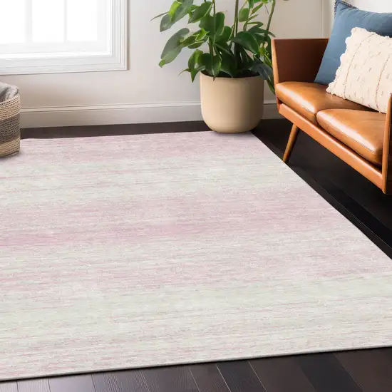 Pink And Ivory Striped Washable Indoor Outdoor Area Rug Photo 8