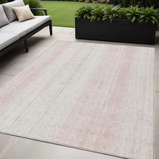 Pink And Ivory Striped Washable Indoor Outdoor Area Rug Photo 1