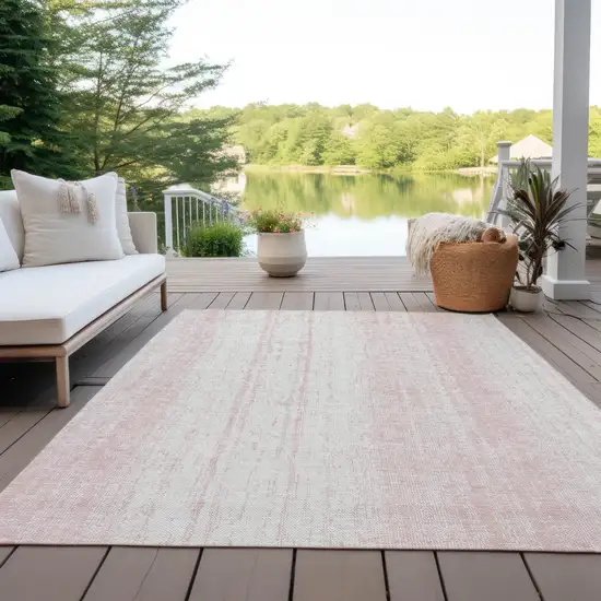 Pink And Ivory Striped Washable Indoor Outdoor Area Rug Photo 9