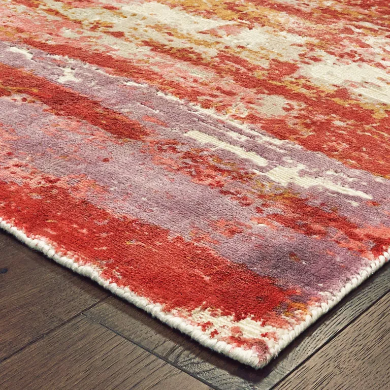 Pink And Red Abstract Hand Loomed Stain Resistant Area Rug Photo 3