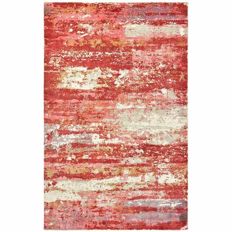 Pink And Red Abstract Hand Loomed Stain Resistant Area Rug Photo 1