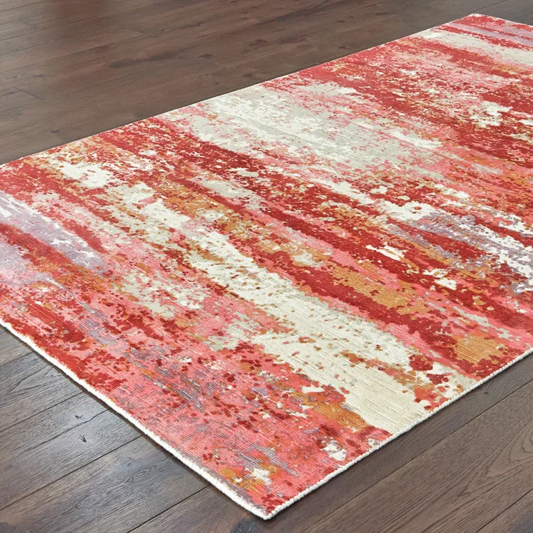 Pink And Red Abstract Hand Loomed Stain Resistant Area Rug Photo 4