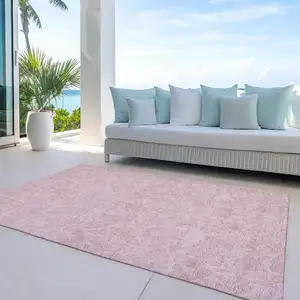 Photo of Pink And Red Floral Washable Indoor Outdoor Area Rug