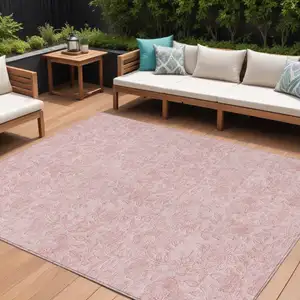 Photo of Pink And Red Floral Washable Indoor Outdoor Area Rug