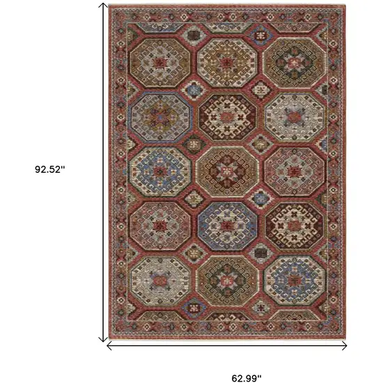 Pink And Red Medallion Area Rug With Fringe Photo 3