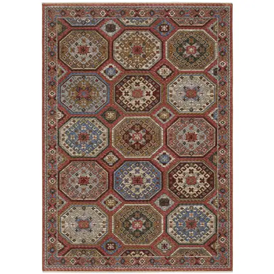 Pink And Red Medallion Area Rug With Fringe Photo 2