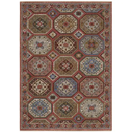 Pink And Red Medallion Area Rug With Fringe Photo 8