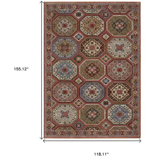 Pink And Red Medallion Area Rug With Fringe Photo 3