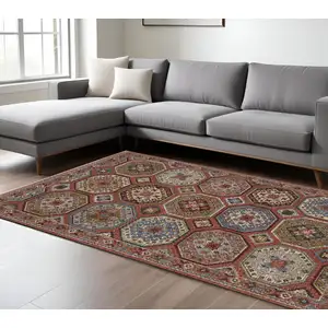 Photo of Pink And Red Medallion Area Rug With Fringe