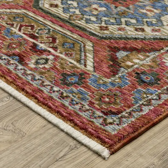 Pink And Red Medallion Area Rug With Fringe Photo 9